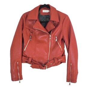 Molly Bracken Women's Faux Leather Jacket Sz XS Red Moto Y2K Biker